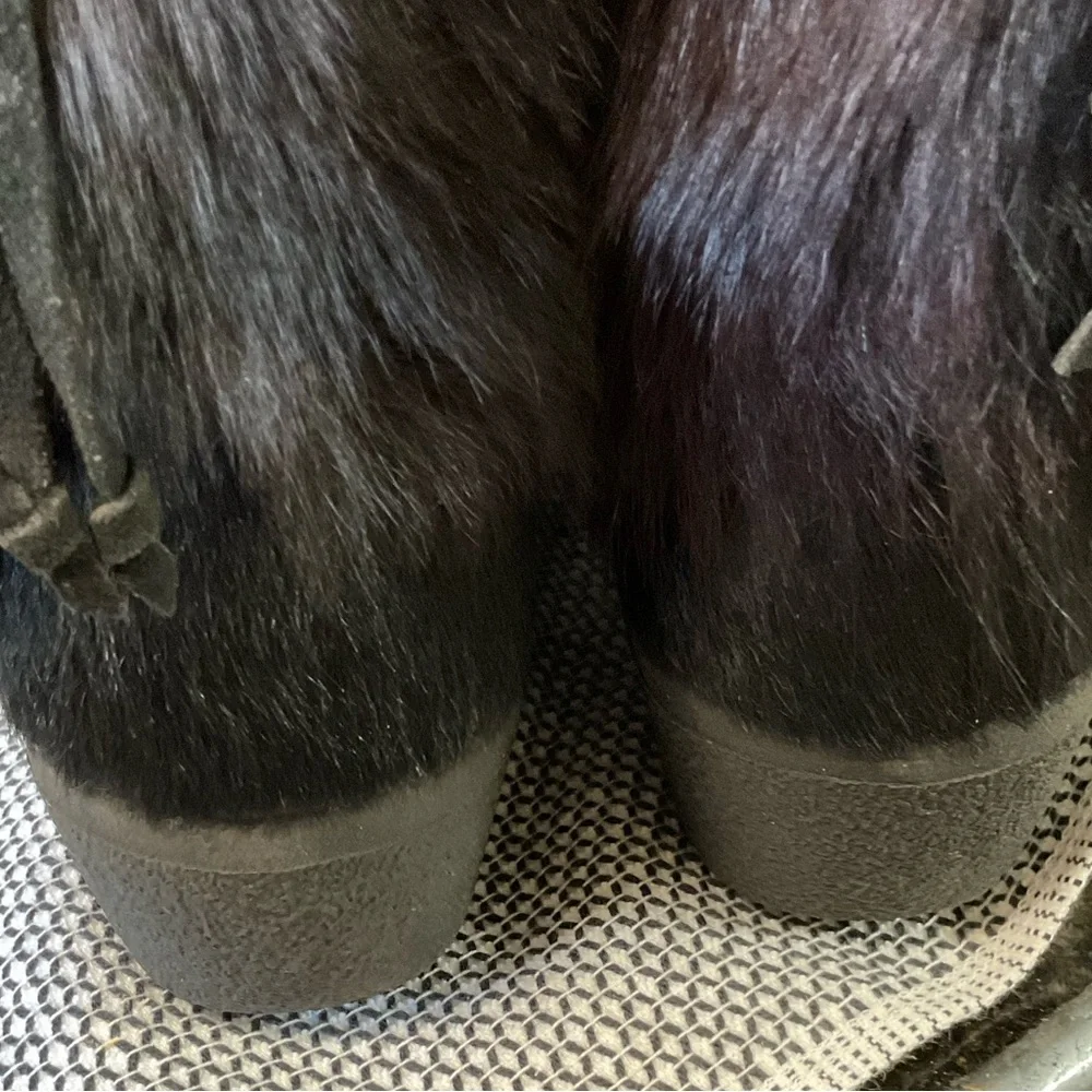 TEMARICA ITALIAN BLACK FUR SKI BOOTS WITH‎ EMBROIDERED REINDEER 37Italy/6.5 US